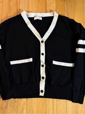 Black Cardigan with White Trim
